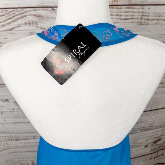 NEW Mapale by Espiral Blue and Pink Halter Neck Babydoll Lingerie, Size Medium - Picture 7 of 11